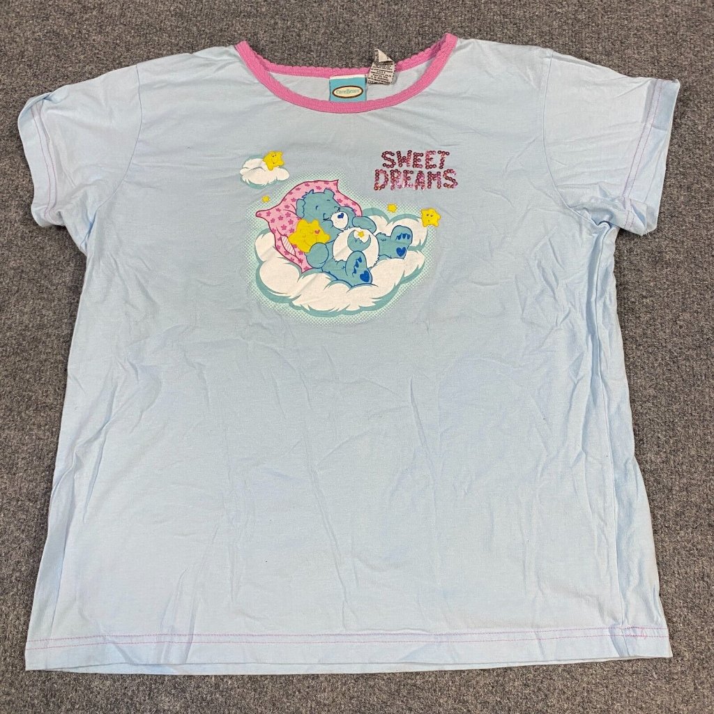 Care Bears Womens T-Shirt L Blue 2005 Vintage Contrasting Collar 100% Cotton